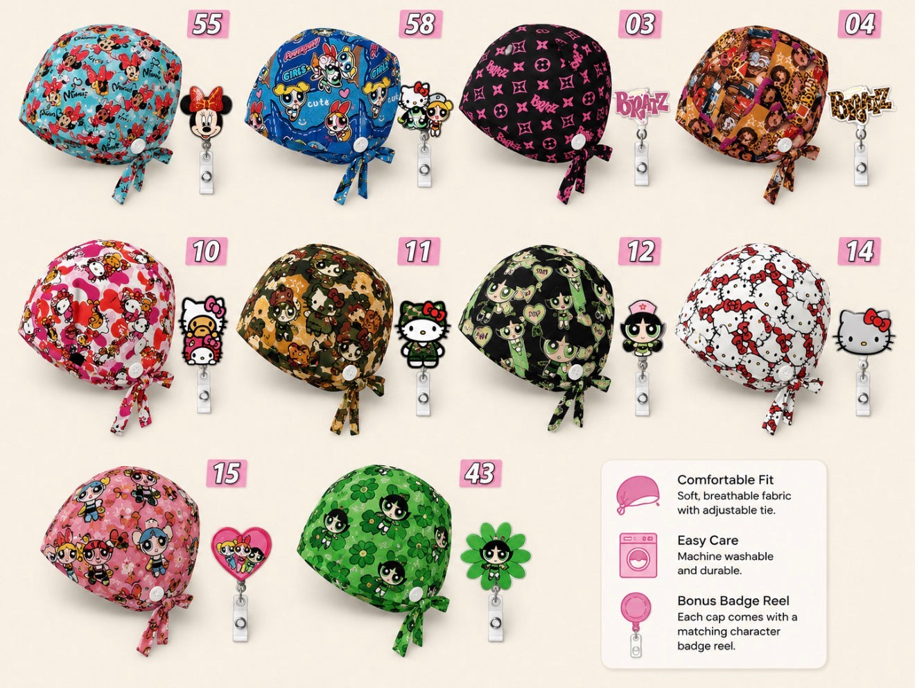 $heRich Character Scrub Caps (Preorder)